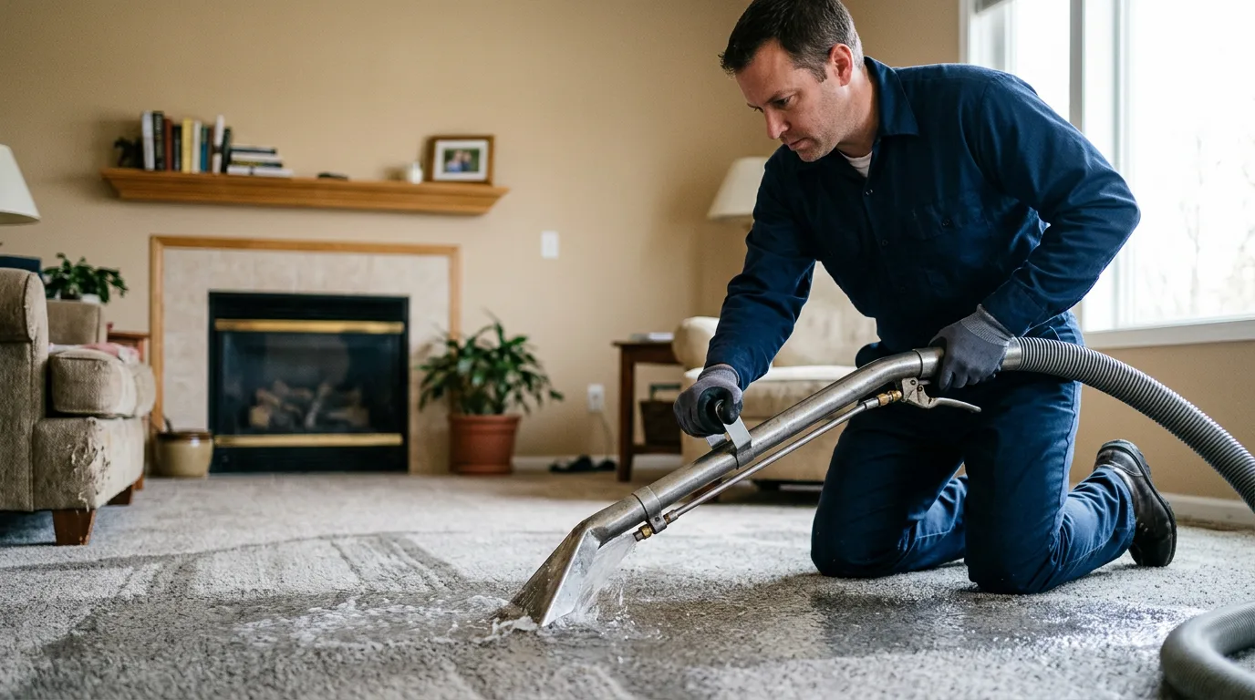 Water damage restoration technician working near Dalton, MA